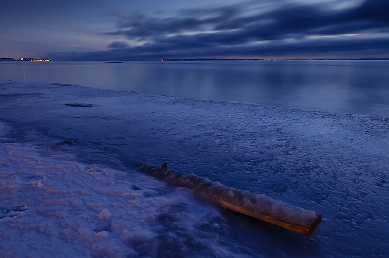 Frozen Shoreline at Dusk — Blue