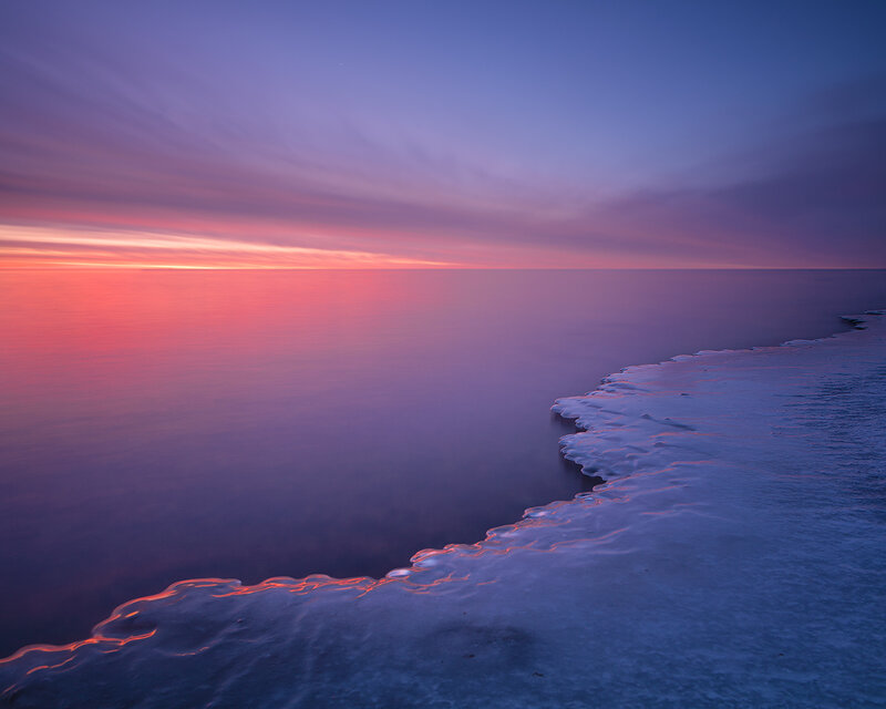 Frozen Shoreline at Sunset — Purple