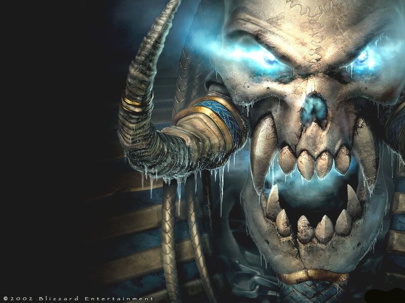 frozen skull with glowing eyes