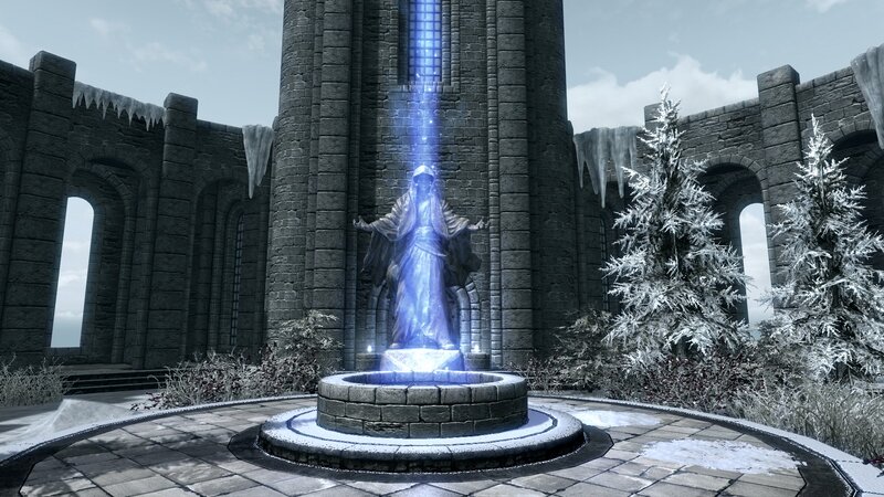 frozen statue in ancient ruin