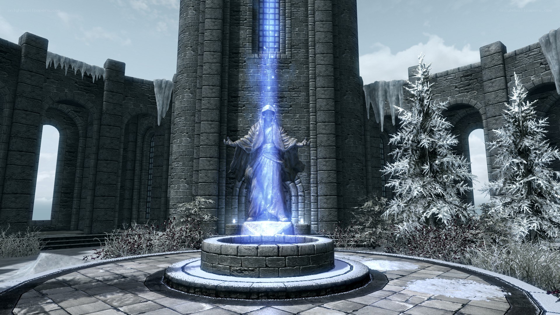 frozen statue in ancient ruin