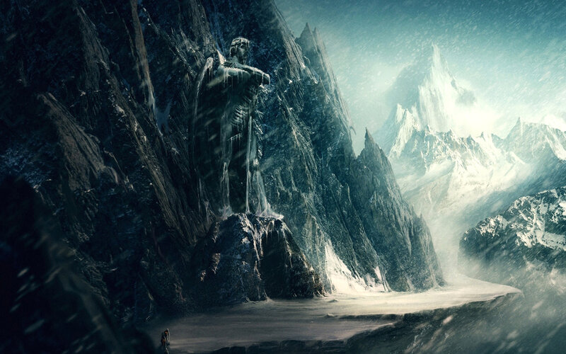 frozen statue in mountain pass