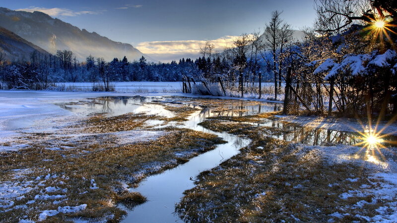 Frozen Stream in Winter — Blue, Serene