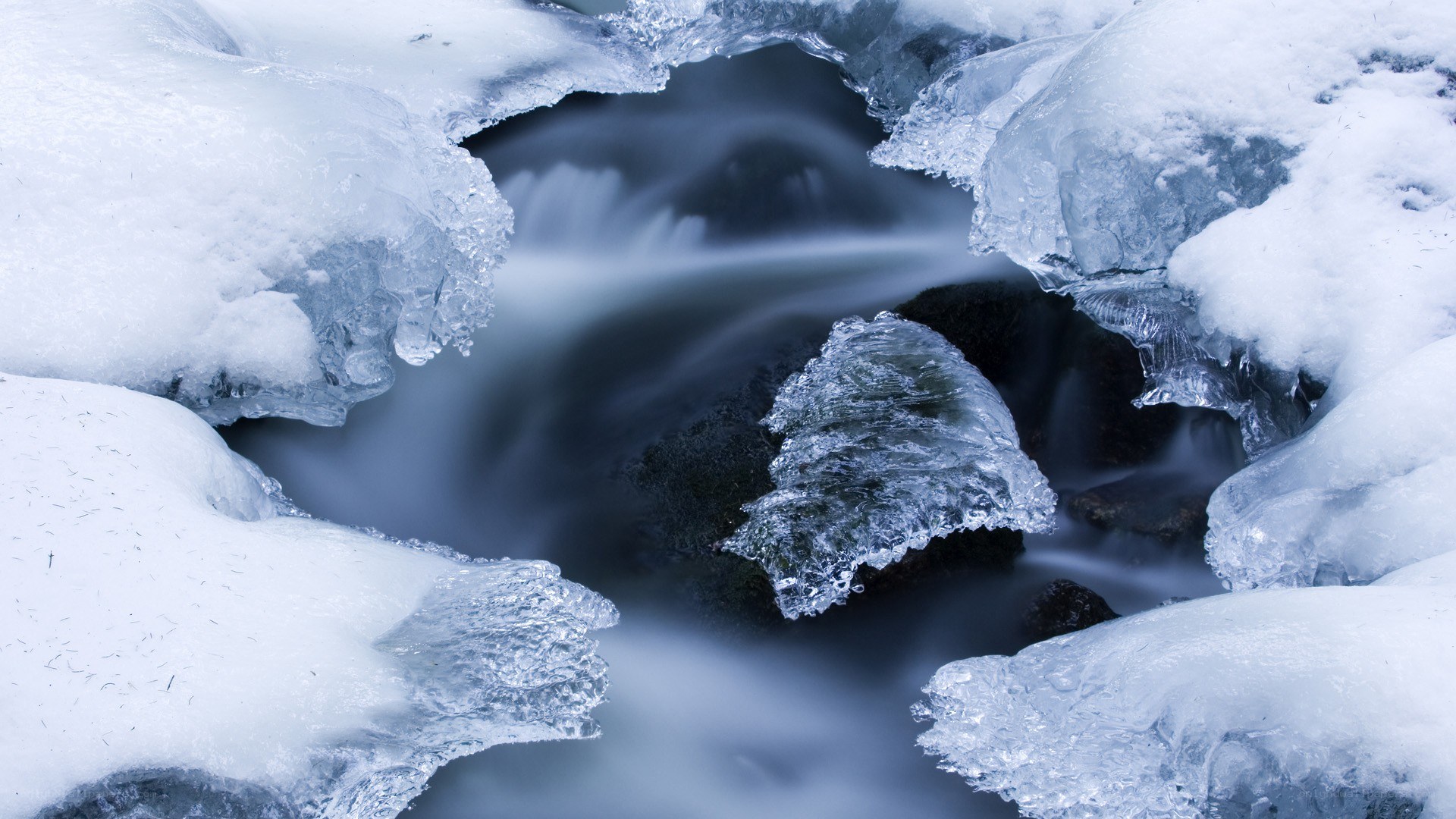 Frozen stream with flowing water