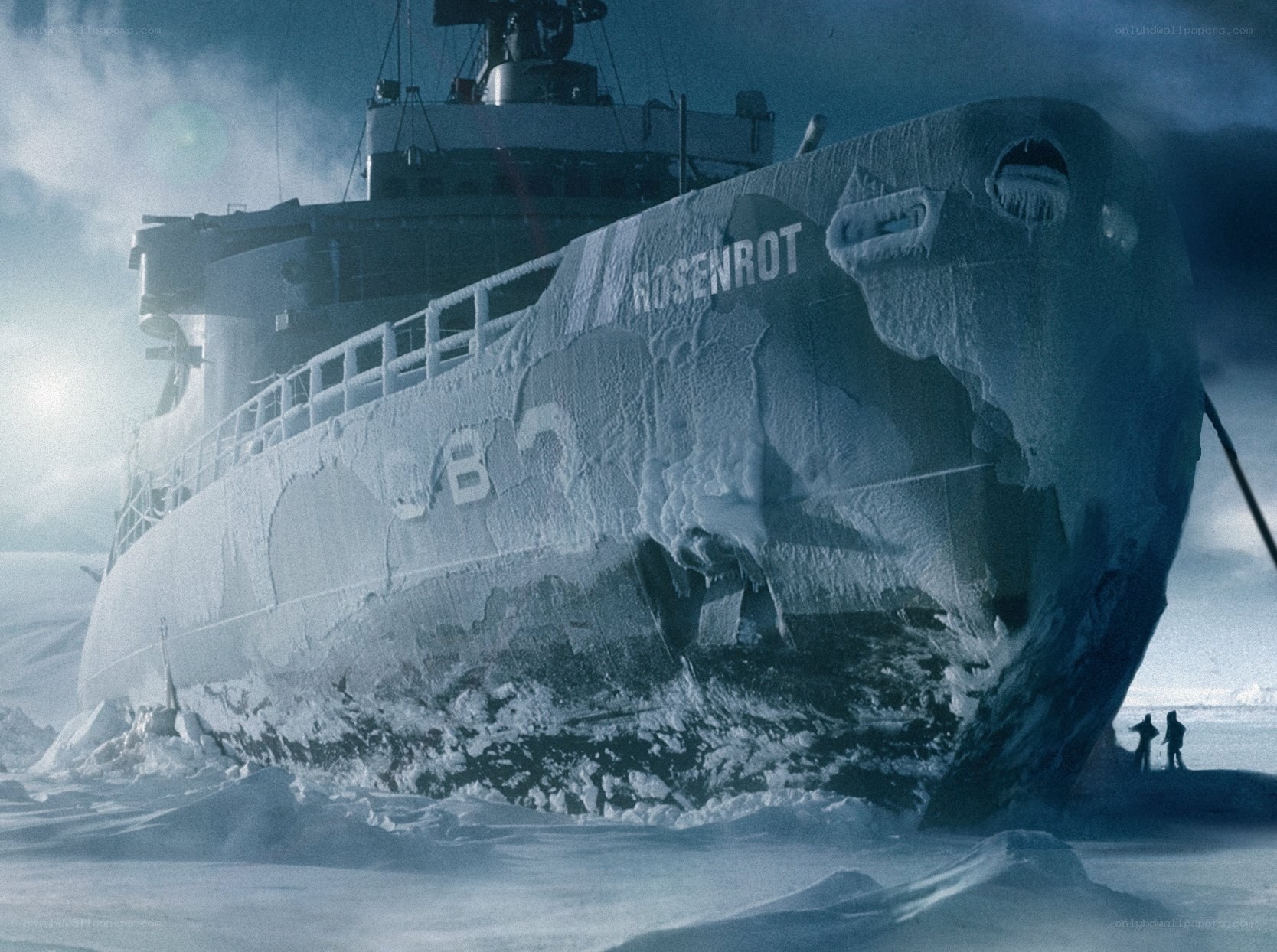 Frozen submarine in ice