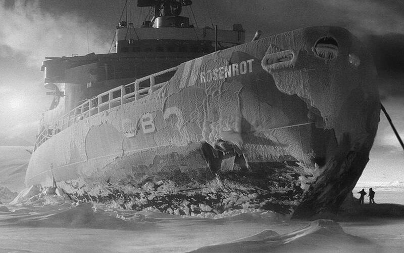 Frozen submarine in ice