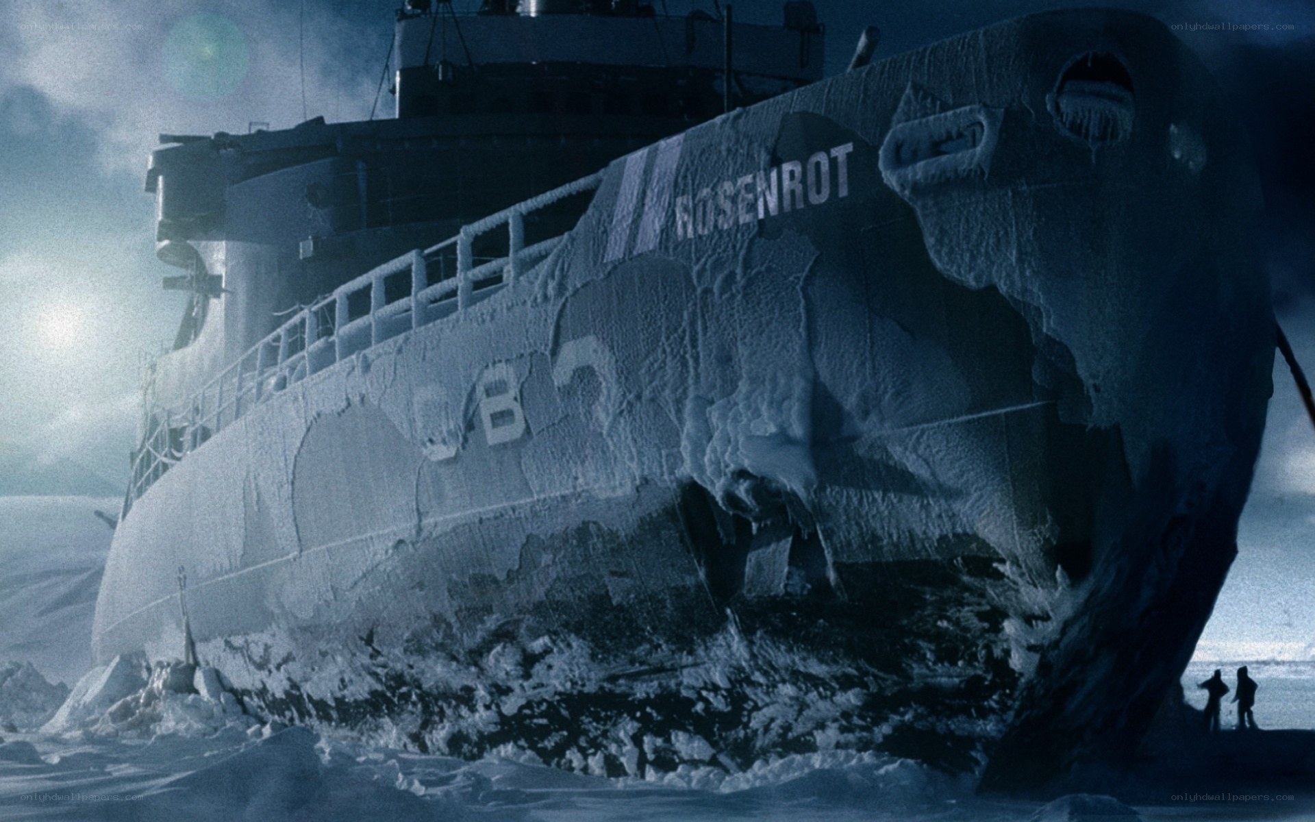 Frozen submarine in ice