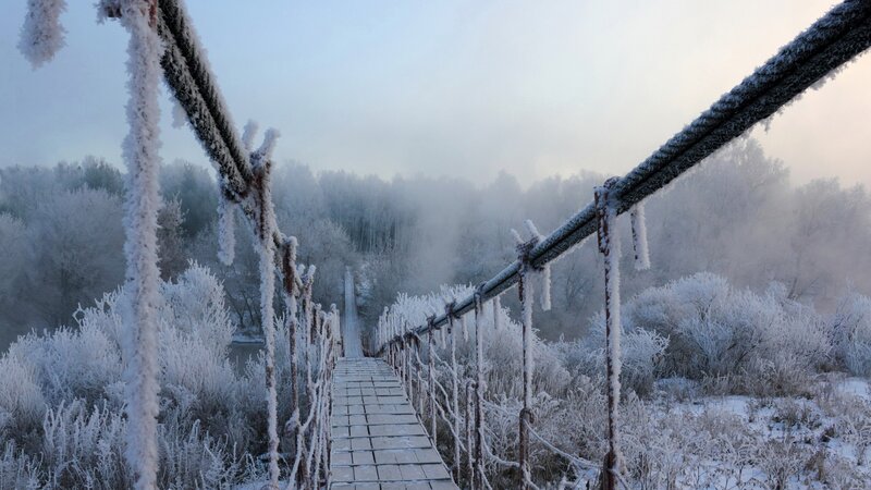 Frozen Suspension Bridge — White