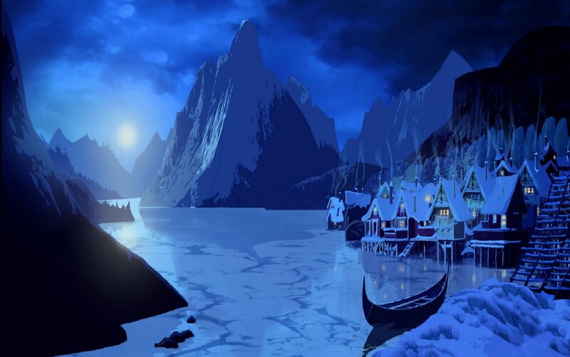 Frozen Village by Lake