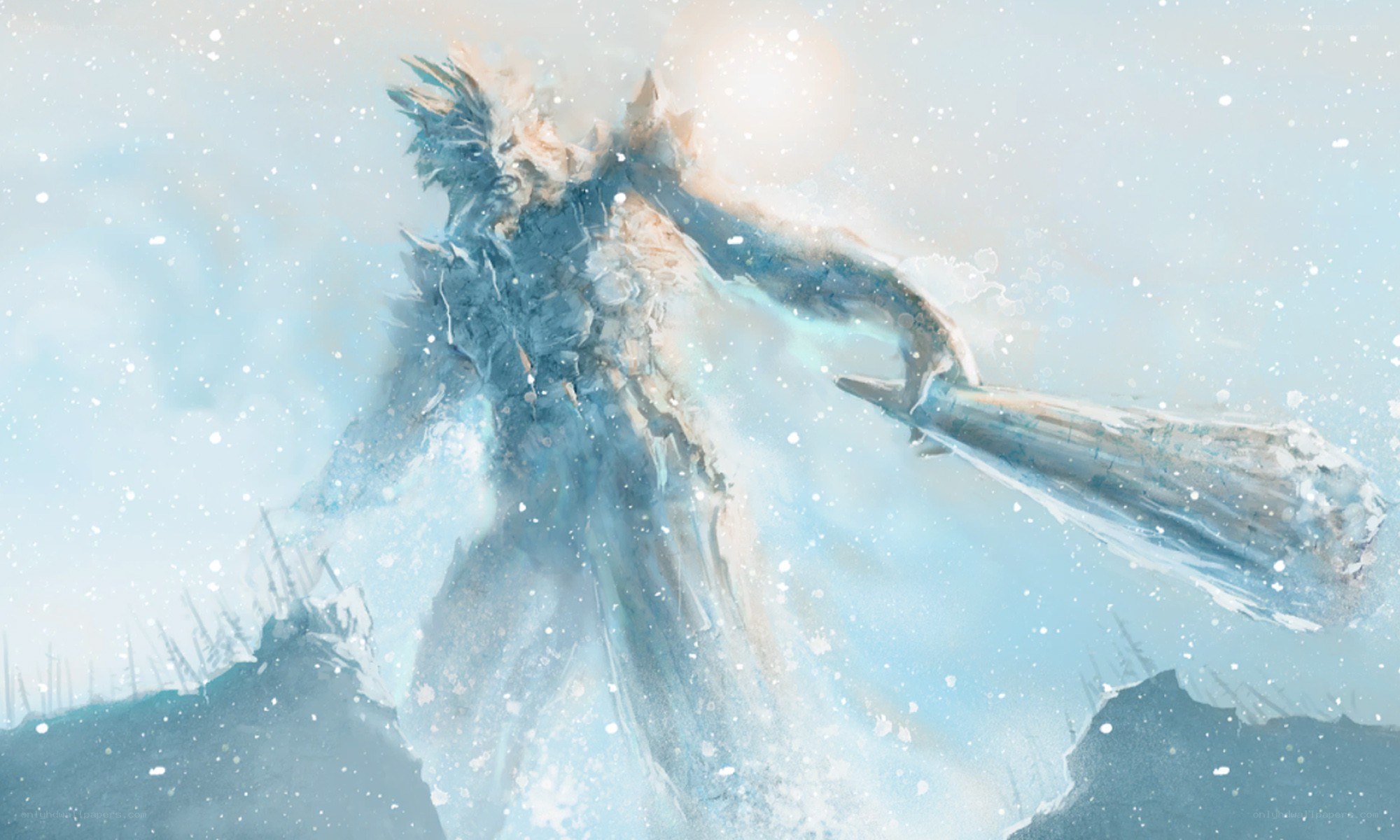 frozen warrior in snowstorm