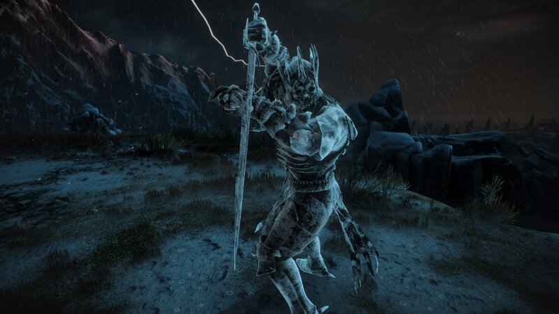 Frozen Warrior with Sword — Blue, Dark, Dramatic