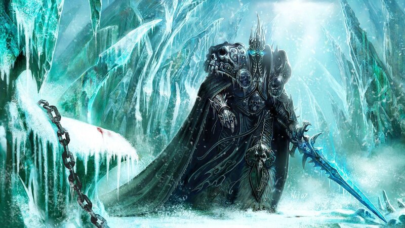 Frozen Warrior with Sword — Blue, Dramatic, Winter, Digital Art, Ice Cave, Chain