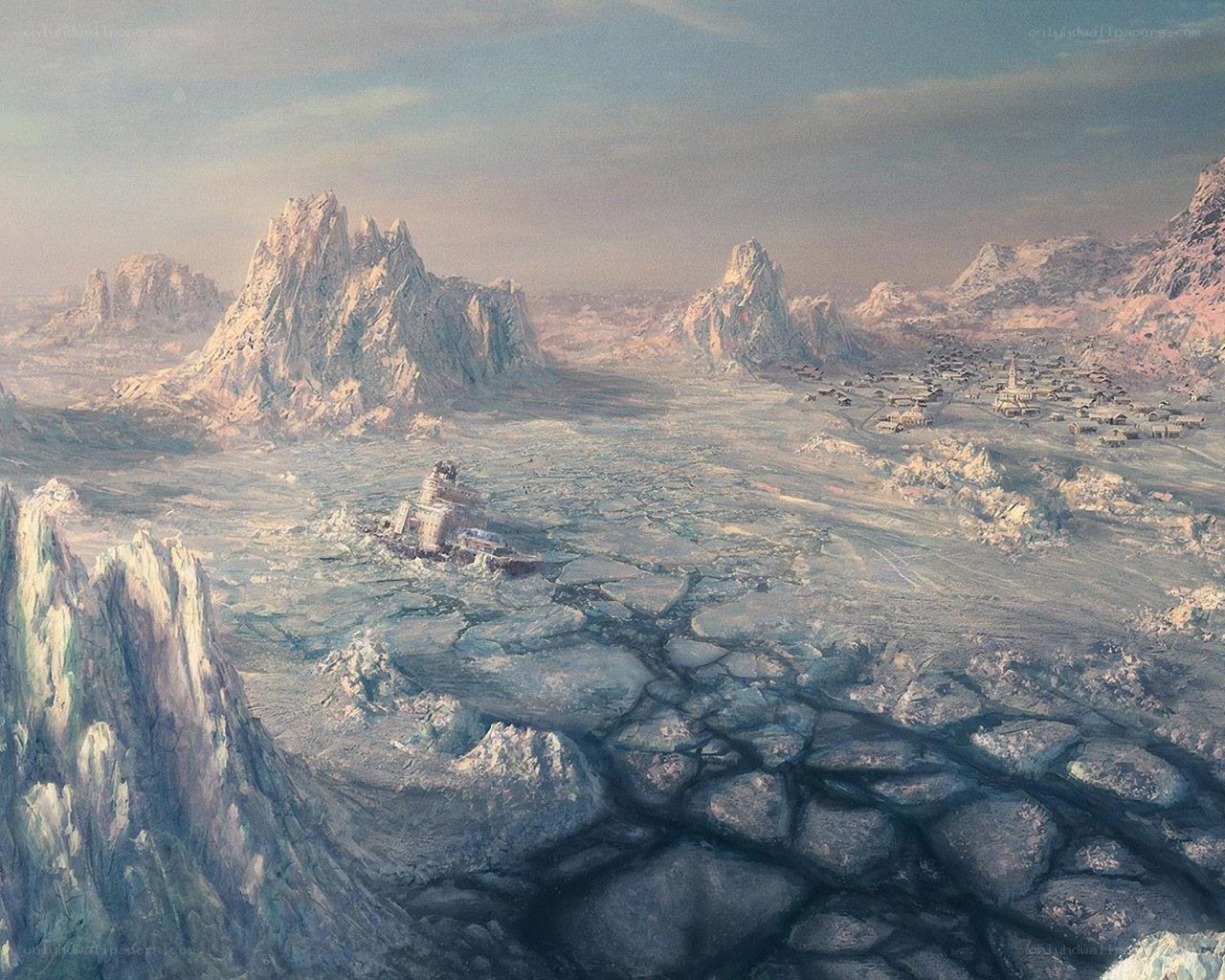 frozen wasteland with castle