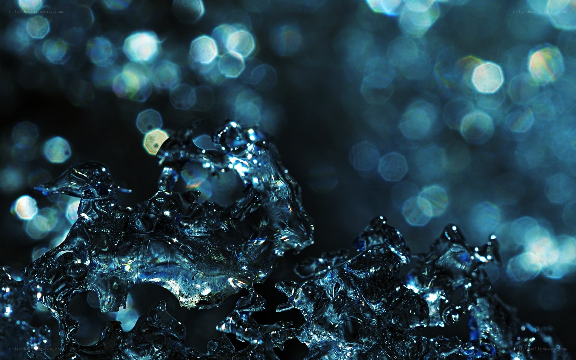 Frozen water droplets in blue light