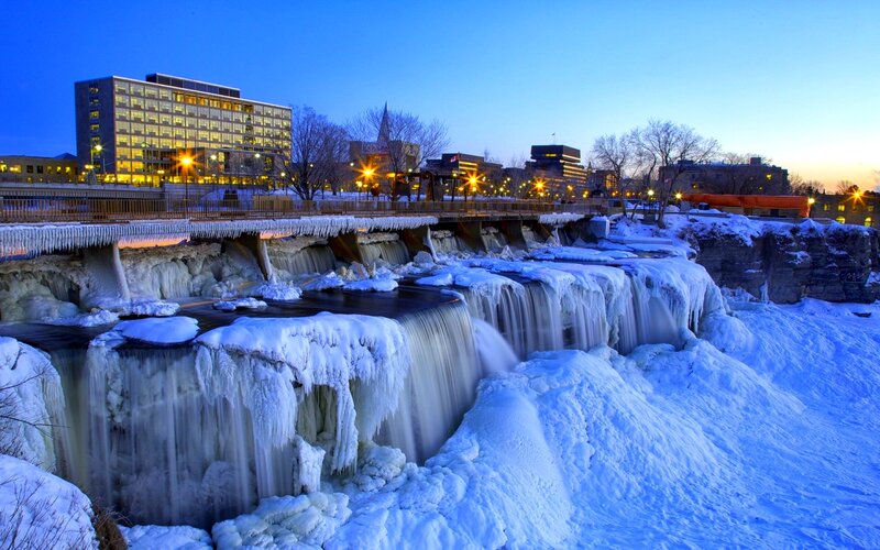 Frozen Waterfall at Dusk — Blue