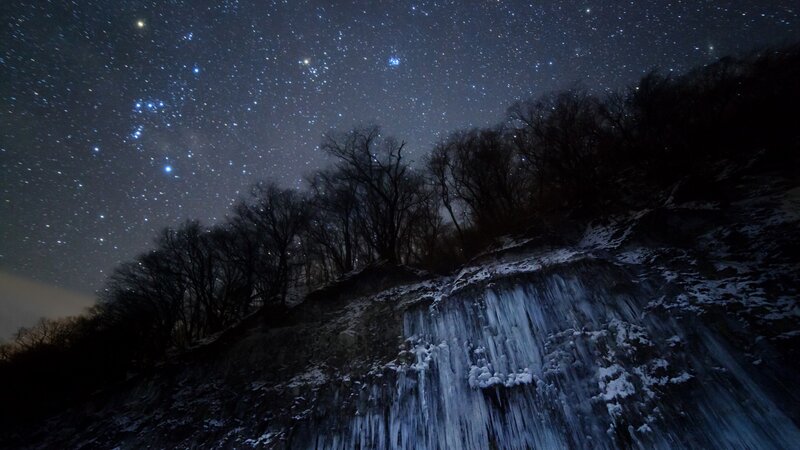 Frozen Waterfall at Night — Black