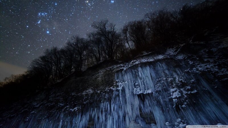 Frozen Waterfall at Night