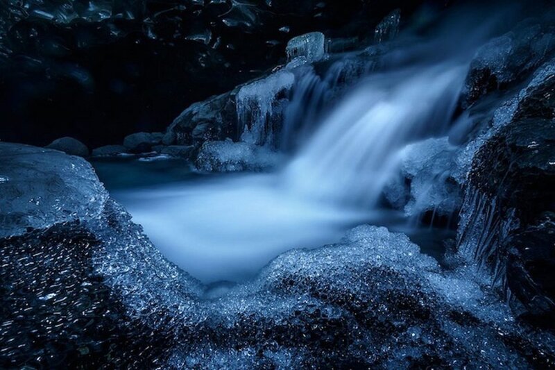 Frozen Waterfall — Blue, Cold, Night