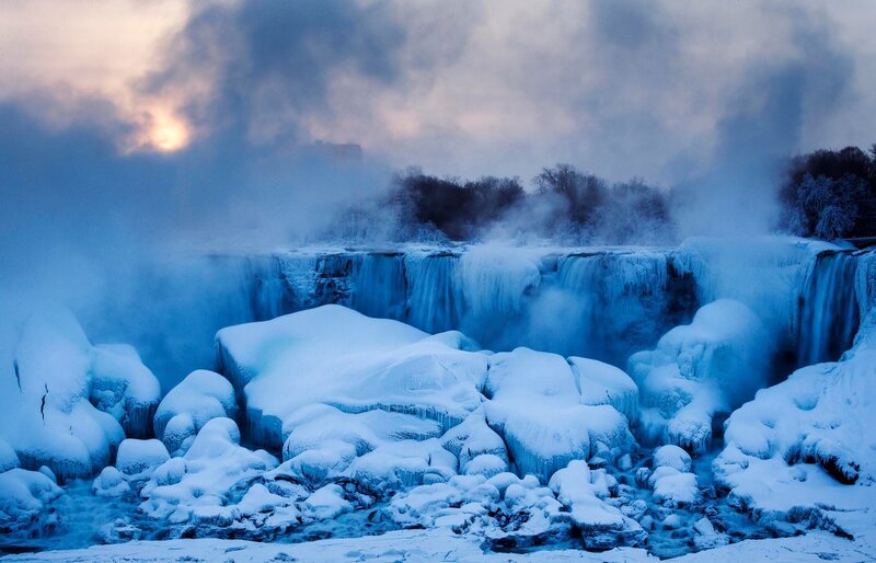 Frozen Waterfall — Blue, Cold, Winter, Photograph, Ice, Mist