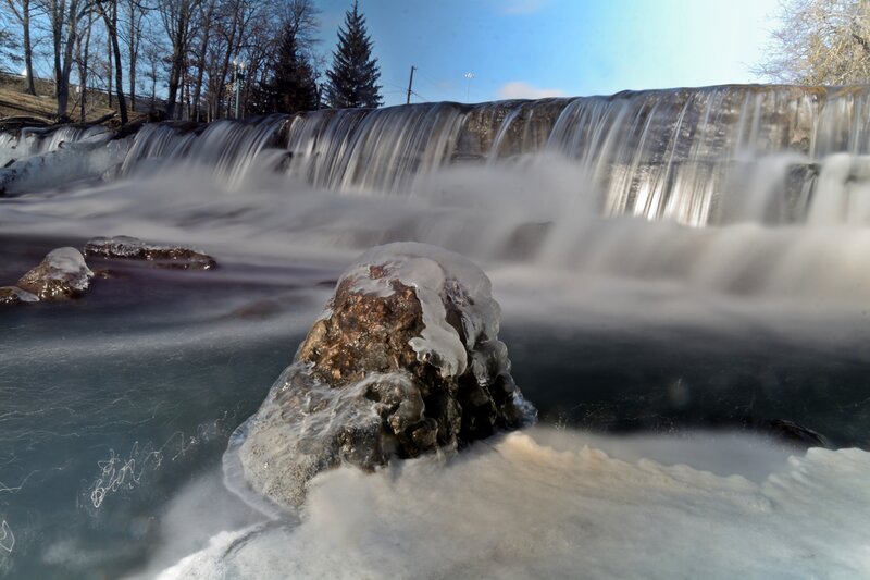 Frozen Waterfall — Blue, Cold, Winter, Photograph, Ice, Rock, Trees