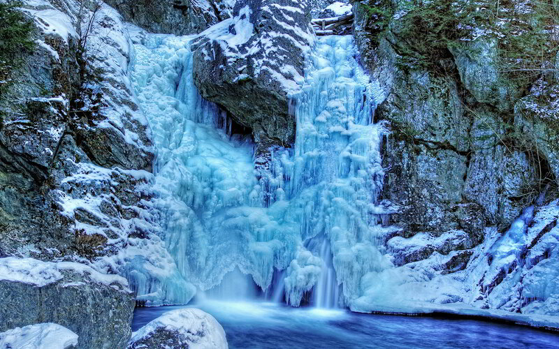 Frozen Waterfall — Blue, Cold, Winter, Photograph, Ice, Rocks, Stream