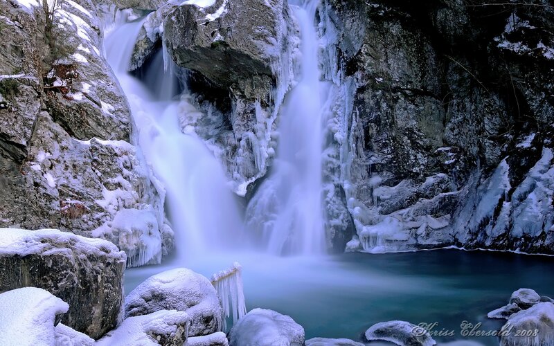 Frozen Waterfall — Blue, Cold, Winter, Photograph, Ice, Rocks