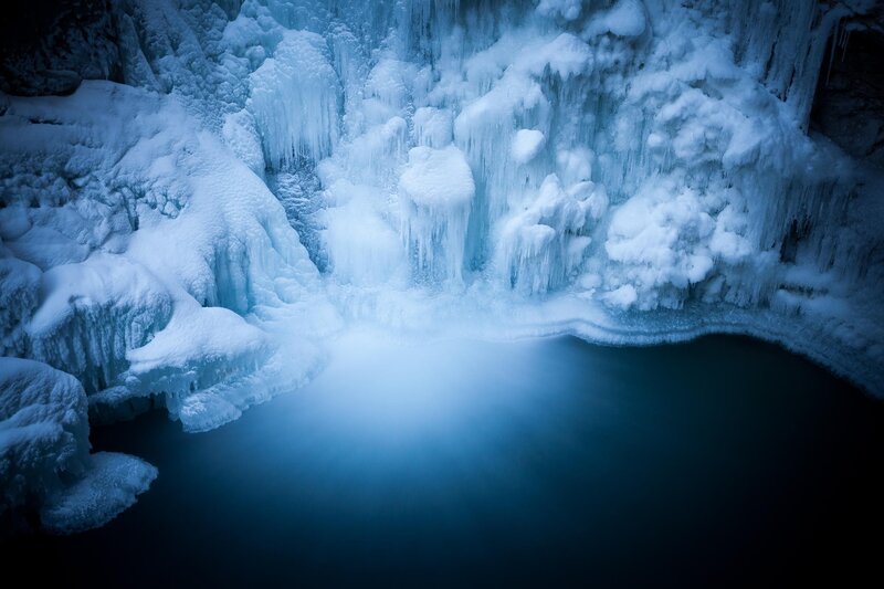 Frozen Waterfall — Blue, Cold, Winter, Photograph, Ice, Snow, Pool