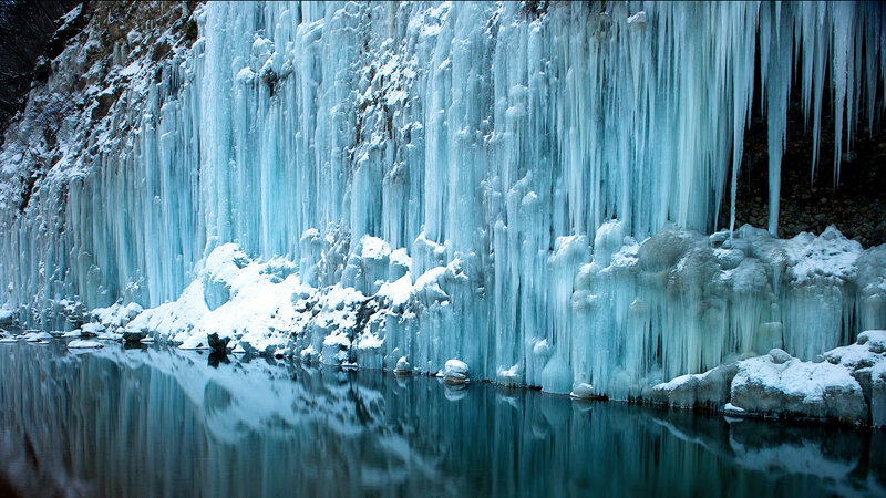 Frozen Waterfall — Blue, Cold, Winter, Photograph, Icicles