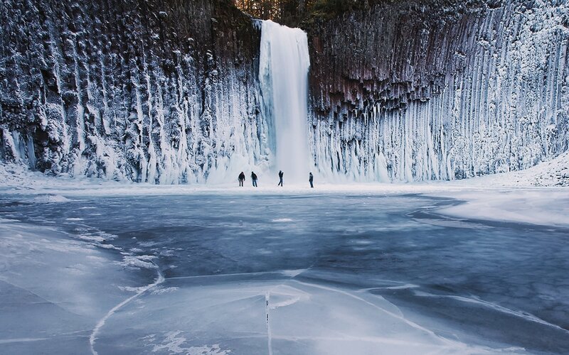 Frozen Waterfall — Blue, Cold, Winter, Photograph, People, Ice, Rock