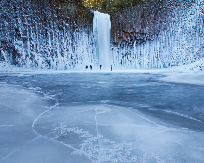 Frozen Waterfall — Blue, Cold, Winter, Photograph, People, Ice
