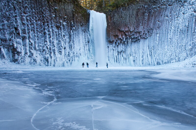 Frozen Waterfall — Blue, Cold, Winter, Photograph, People