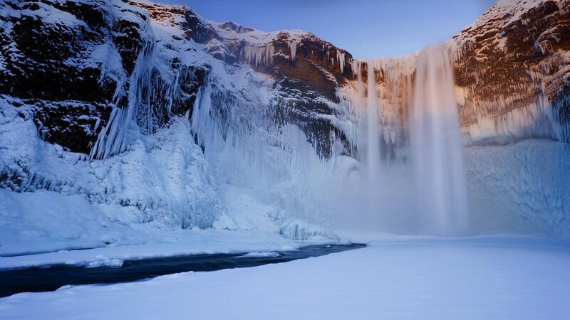 Frozen Waterfall — Blue, Cold, Winter, Photograph, Snow, Ice, Mountain