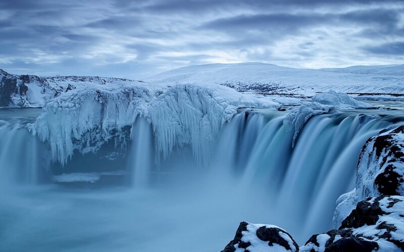 Frozen Waterfall — Blue, Cold, Winter, Photograph, Snow, Ice, Mountains