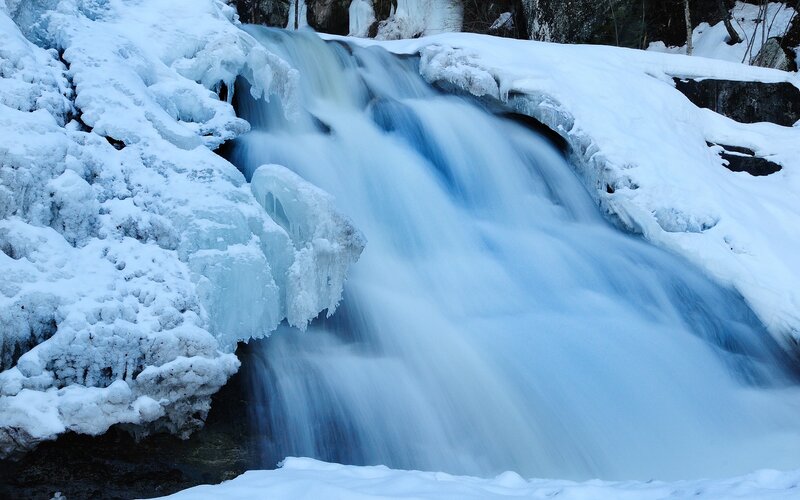 Frozen Waterfall — Blue, Cold, Winter, Photograph, Snow, Ice, River
