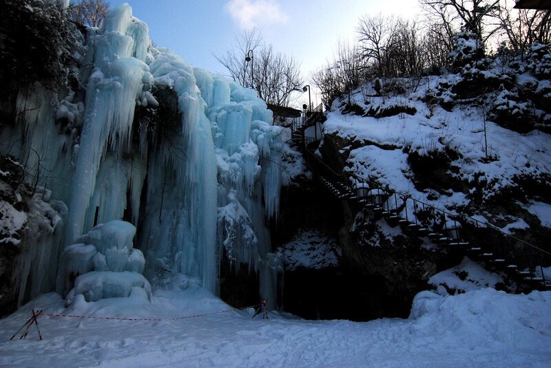 Frozen Waterfall — Blue, Cold, Winter, Photograph, Snow, Stairs
