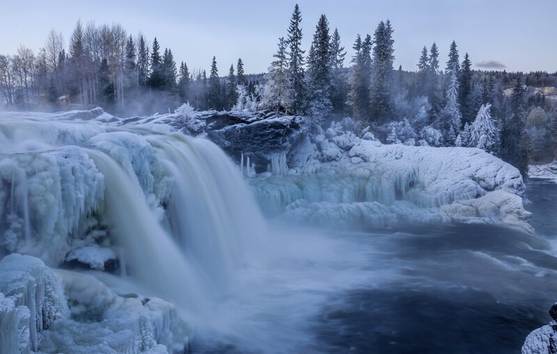 Frozen Waterfall — Blue, Cold, Winter, Photograph, Snow, Trees