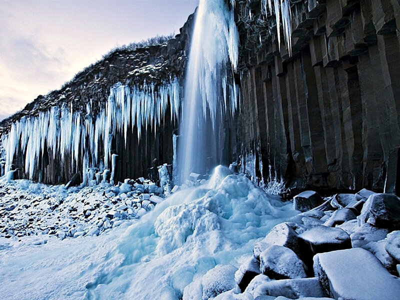 Frozen Waterfall — Blue, Dramatic, Winter, Photograph, Ice, Rock