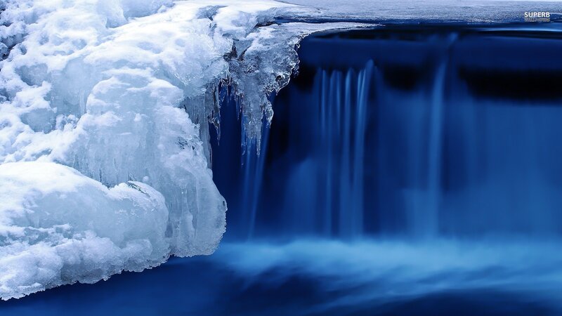 Frozen Waterfall — Blue, Dramatic, Winter, Photograph, Ice, Snow