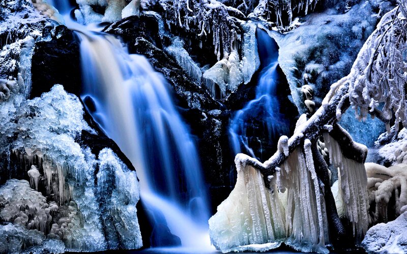 Frozen Waterfall — Blue, Dramatic, Winter, Photograph, Ice