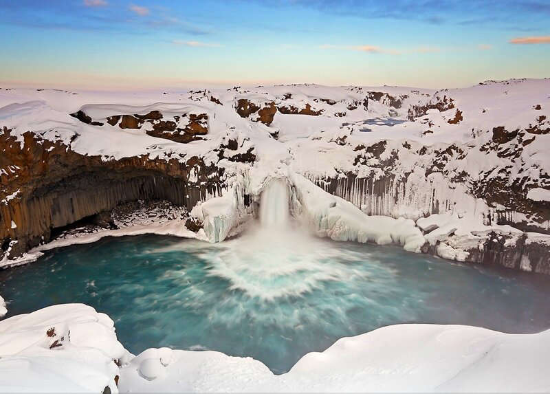 Frozen Waterfall — Blue, Dramatic, Winter, Photograph, Snow, Ice