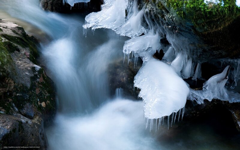 Frozen Waterfall — Blue, Serene, Winter, Photograph, Ice, Moss