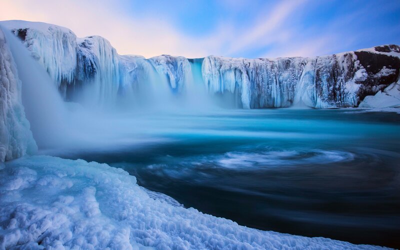 Frozen Waterfall — Blue, Serene, Winter, Photograph, Ice, River