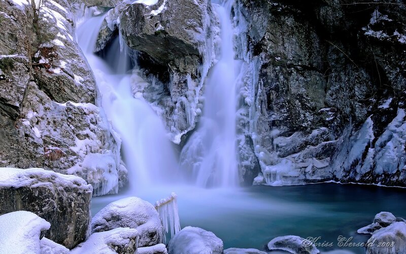 Frozen Waterfall — Blue, Serene, Winter, Photograph, Ice, Rocks