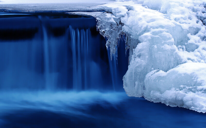 Frozen Waterfall — Blue, Serene, Winter, Photograph, Ice, Snow