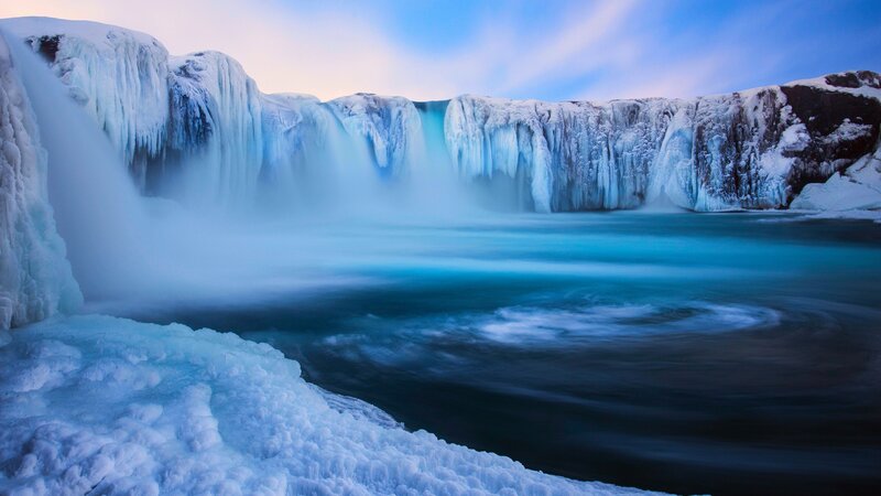 Frozen Waterfall — Blue, Serene, Winter, Photograph, Ice