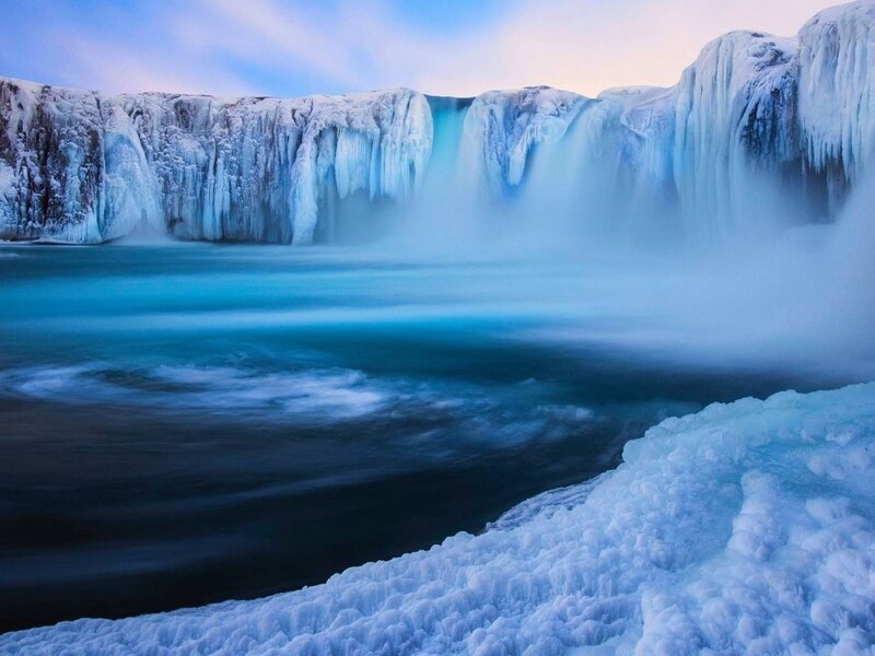 Frozen Waterfall — Blue, Serene, Winter, Photograph, Ice, Water