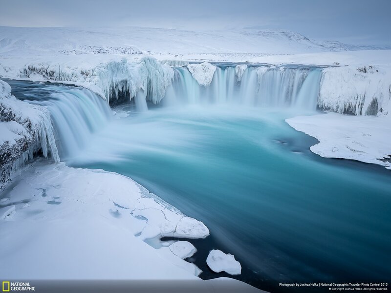 Frozen Waterfall — Blue, Serene, Winter, Photograph, Snow, Ice