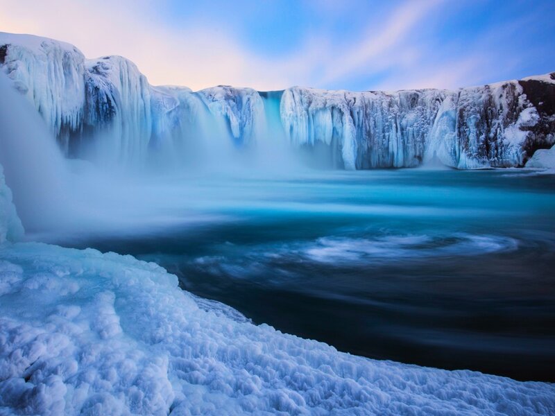 Frozen Waterfall — Blue, Serene, Winter, Photograph