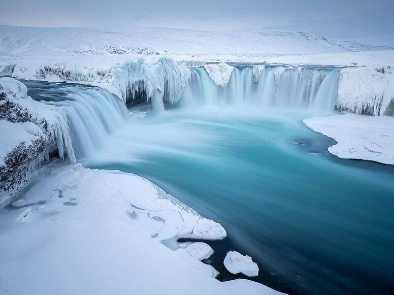 Frozen Waterfall — Blue, Serene, Winter