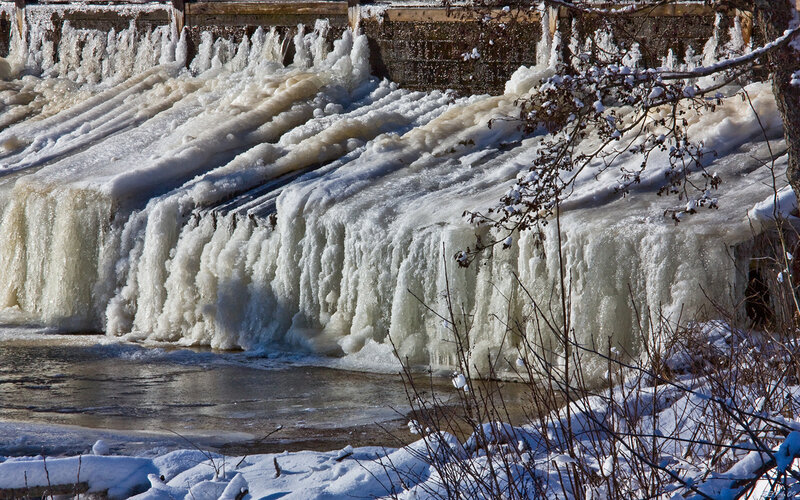 Frozen waterfall cascade